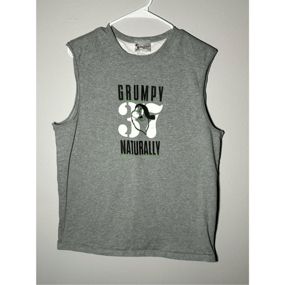 Vintage Walt Disney World “Grumpy Naturally” Cut Off Heavy Cotton T-Shirt Gray L - Picture 1 of 8